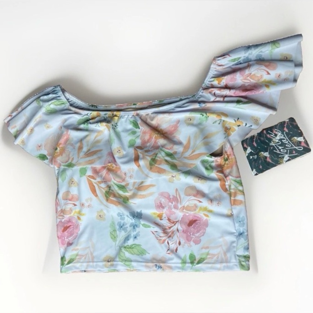 NWT Kortni Jeane Ruffled Around Swim Top Floral Print New Modest Feminine